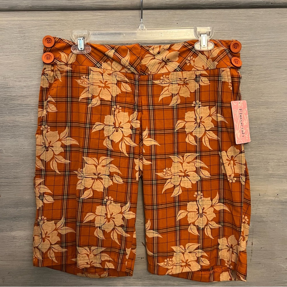 Fleurish 100% Cotton Tropical Plaid Bermuda Shorts Size‎ 7 New with Tags